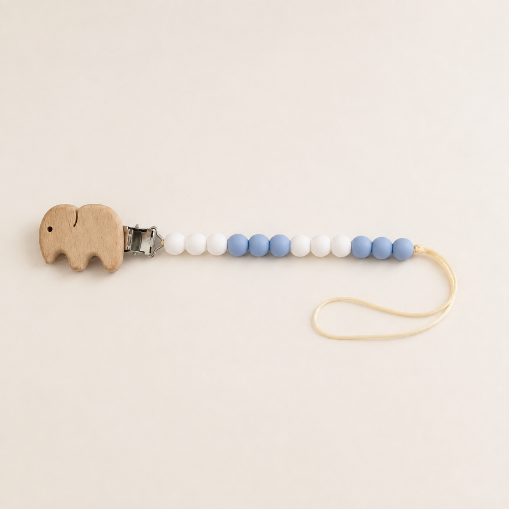 Speenkoord Olifant Blauw-Wit met naam - gepersonaliseerd met naam